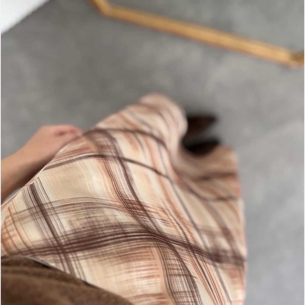 ZARA Satin Bias Cut Midi Skirt Plaid Brown Neutral XS NWT 90s Y2K Minimalist - Picture 2 of 10